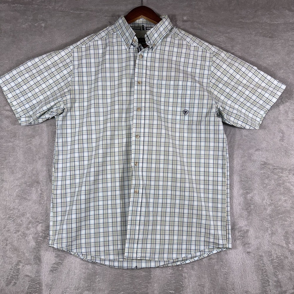 Ariat Pro Series Short Sleeve Shirt Blue Green Men's Size L Geometric Cowboy